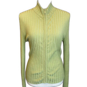 Vintage CAbi Green Full Zip Stretchy Knit Cardigan Jacket Silk Blend GUC Large